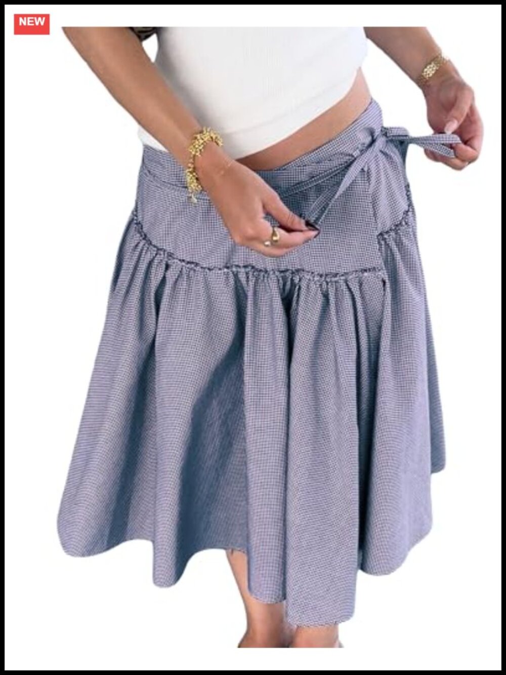 Women's Wrap Midi Skirt Polyester Lightweight Beach Vacation A-Line Plaid